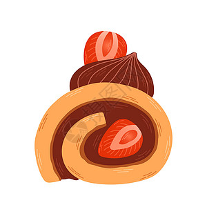 卡哇伊笔笔手绘草莓香草巧克力蛋糕卷 日本甜点卷插画