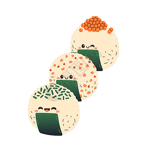 紫菜海苔Onigiri 矢量 Onigiri 设置在白色背景上 Onigiri 吉祥物贴纸海苔孩子们米粒孩子食品餐厅插图菜单美食插画