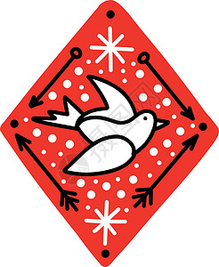 红钻石中和平的鸽子 用涂鸦风格插图背景图片