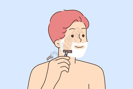 刮胡膏微笑的男人刮剃胡刀插图剃须刀身体理发师胡须卡通片程序洗澡护理男性设计图片