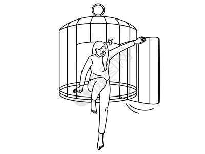 卡住快乐的女子逃出牢笼 过上自由生活设计图片