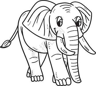 犊牛大象之母儿童孤立的彩色页面插画
