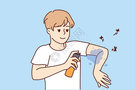 灭蚊男人在手臂上施用抗mosquito喷雾剂插画