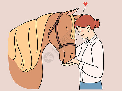 爱歌顿牧场拥抱马的快乐女人插画