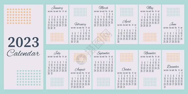 2023年日历的颜色布局形状问候语规划师日记卡片几何办公室圆圈数字商业背景图片