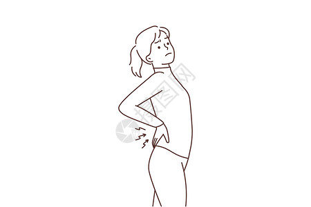 肌肉抽筋身体不健康的妇女患有背痛症插画