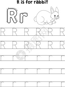 手绘萌宠小兔子Rabbit 动物追踪信ABC 彩色页面 R绘画字母哺乳动物痕迹孩子野生动物染色幼儿园小兔子学校设计图片