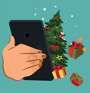 圣诞节手机季节销售的冬季冬末背景设计注意力活动电脑艺术手机乐趣金融电子商务按钮公司插画