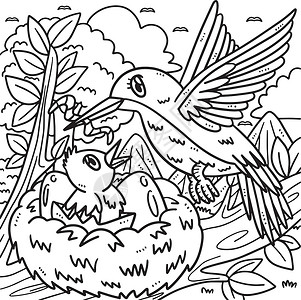 凯瑟琳儿童母亲鸟类和漂浮的彩色页插画