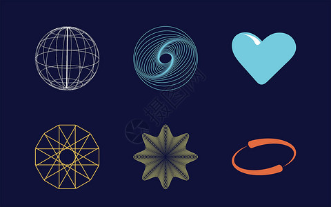 20世纪40年代设计时的再进未来元素 和花形 图形装饰的元素金光行星海报天空中叶圆圈横幅狂欢技术星星设计图片
