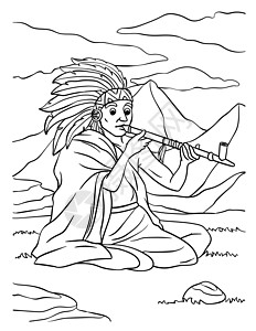 北美金缕梅印有Calumet 彩色页面的土著美洲印第安人插画