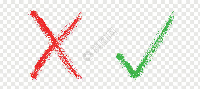 正确的绿色和错误的红色图标 好的 x 标记 是和否答案检查 真正的勾号或错误的十字图标 矢量图插图测验圆圈复选失败刷子投票背景图片