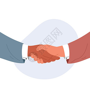 面对领导矢量图握手商务伙伴男士 握手的人做交易 达成协议和缔结合同 伙伴关系的概念 在白色背景上孤立的彩色平面矢量图设计图片