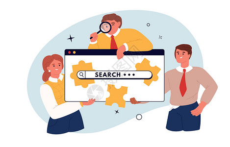 搜索栏和Teetwokes 平面矢量插图 用于搜索或研究 开发 网络冲浪和CEO概念的商业比喻设计图片