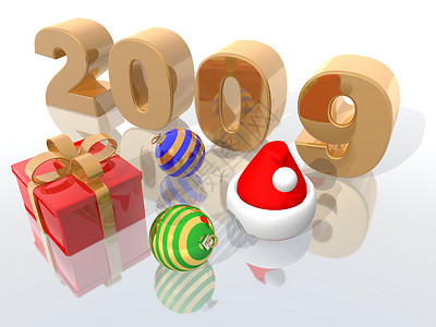 2009年新年插图愿望玩意儿装饰品礼物季节日历反射假期背景图片
