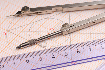 几何学铅笔统治者圆规三角形罗盘工具数学乐器绘画圆圈背景图片