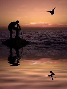 摄影师和海鸥背景图片
