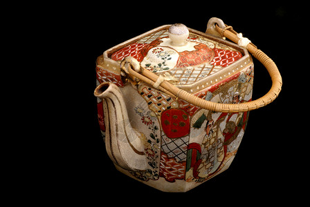 古中国茶壶装饰黑色背景图片