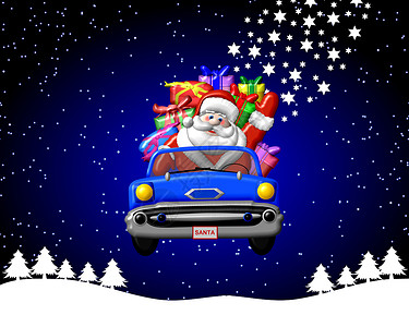 圣诞老人来了-蓝色汽车背景图片