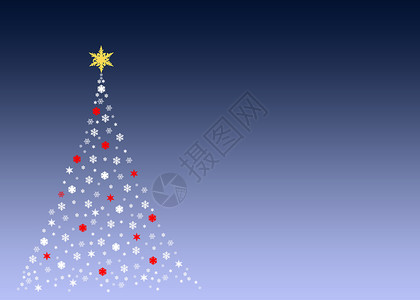 绿色的白圣诞树贺卡松树雪花问候星形假期庆典白色黄色星星背景图片