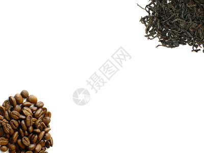 咖啡和茶叶棕色白色小组叶子黑色背景图片
