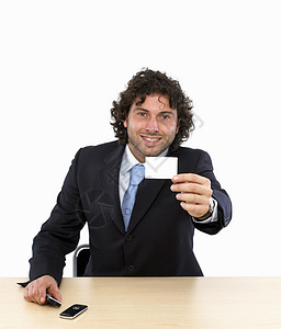 彩色商务名片拥有空白名片的商务人士商业商务男性领带问题身份工作桌面问候上班族背景