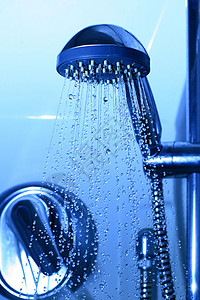 新鲜淋浴速度溪流房间喷头液体浴室洒水器卫生流动蓝色图片