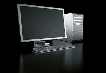 带屏幕反光黑色背景的时尚计算机反光技术键盘商业展示监视器平面渲染数据桌面背景