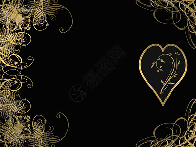 爱心花纹矢量图阿拉伯设计漩涡金子漩涡状线条花丝爱心插图叶子金属卡片背景