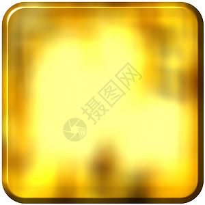 3D 金色广场 带四边金子圆形艺术框架反射金属按钮空白插图背景图片