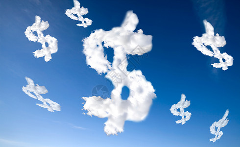 云月符号经济空气利润现金货币蓝色天空白色背景图片