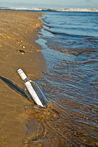 瓶中的信息海洋救援沉船海滩背景图片