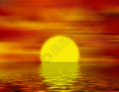 地平线红色镜像幻想日落橙子反射插图黄色背景图片