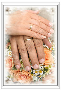 结婚戒指手指男人女人夫妻花朵背景图片