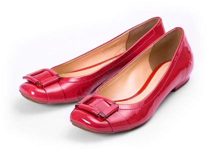 平跟鞋红鞋女性公寓粉色鞋类专利漆皮工作服白色搭扣色泽背景