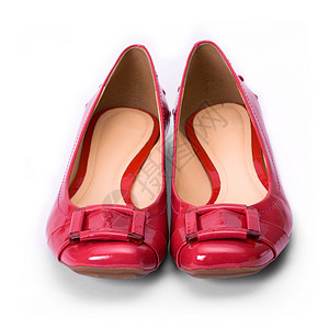 红鞋正方形专利色泽鞋类女性工作服粉色白色公寓搭扣背景图片