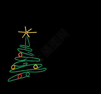 圣诞树季节性绿色松树季节装饰品礼物灯泡星星假期背景图片