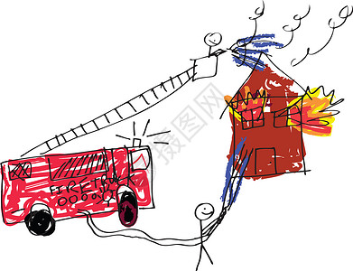 画火柴人素材消防员图像危险英雄消防队员汽车微笑卡车斗争房子角色工作背景