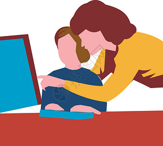 计算机学习知识教育女士电脑插图男生教学孩子背景图片