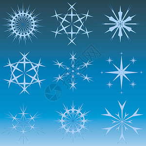 白色漂浮星星雪花和星星插图水晶天空假期微光装饰品冻结冰柱薄片降雪背景