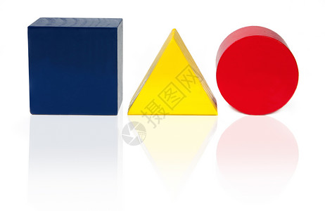 三角形木块块形状反射几何学蓝色圆形白色原色模块块状建筑黄色背景