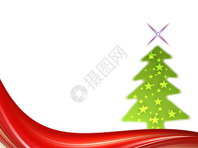 圣诞树波浪白色庆典红色星星卡片绿色海报假期空白背景图片