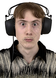 人耳听器耳朵白色冥想概念耳机嗓音男性音乐男人电子产品背景图片