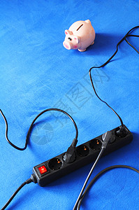 电源插件插座力量银行连接器绳索蓝色活力适配器商业电子背景图片