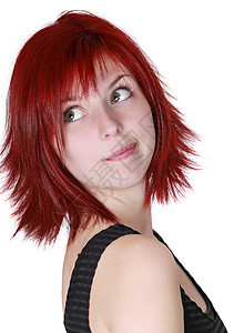 可爱的caucasian女孩白色女士头发女性红色背景图片