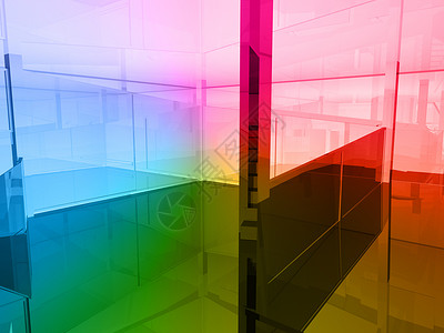 概念架构 开放的颜色空间技术彩虹白色房间立方体盒子飞机背景图片