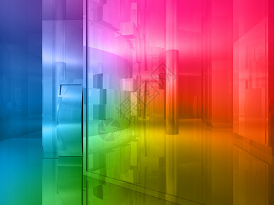 概念架构 开放的颜色空间立方体彩虹白色飞机技术盒子房间背景图片