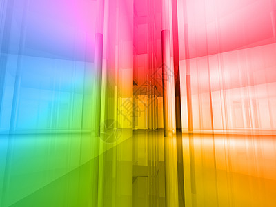 颜色房间概念架构 开放的颜色空间立方体盒子彩虹房间飞机技术白色背景
