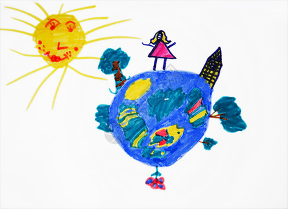 地球剪贴画环绕地球 女孩 树 房子和花朵背景