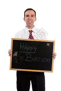 生日快乐生日男人男性框架微笑气球领带庆典套装白色背景图片